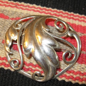 Large Vintage Sterling silver Scandinavian Jensen style scrolling leaf brooch, 2.5&quot; x 2 1/4&quot;