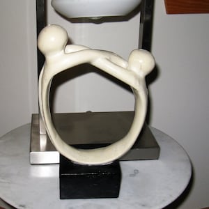Vintage '60's/70's  Abstract Sculpture, composite "marble," on a black base, MCM Sculpture, Mid Century Modern
