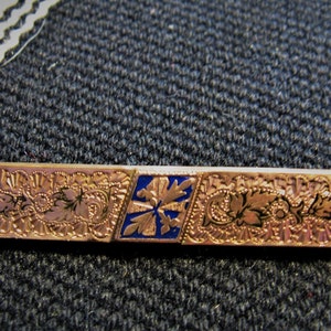 Antique Victorian gold filled with Enamel Mourning bar Brooch, Pin