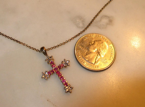 Pretty Ruby, and gold vermeil over Sterling Cross… - image 2
