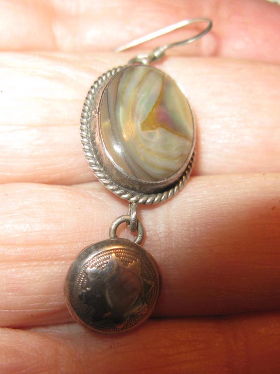 Dramatic Sterling Abalone Drop pierced Earrings, … - image 3