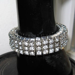 Vintage 1950&#39;s expandable rhinestone bracelet, Clear Rhinestones, just over .5&quot; wide