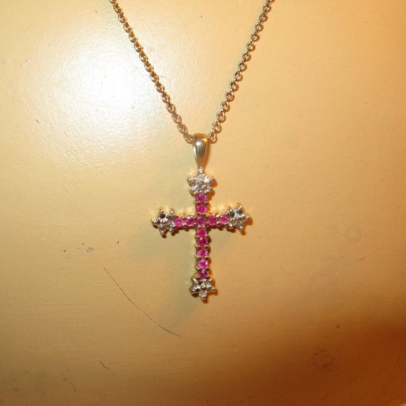Pretty Ruby, and gold vermeil over Sterling Cross… - image 1