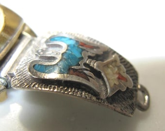 Vintage Sterling Silver Native American Design Watch Tips w/Crushed Rock Eagles