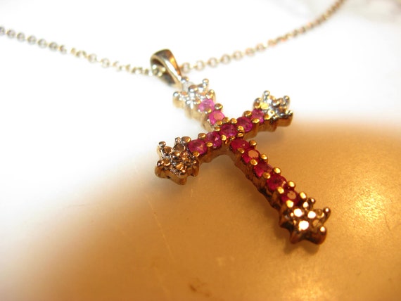 Pretty Ruby, and gold vermeil over Sterling Cross… - image 3