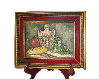 Vintage Mid Century still life in Oils, Framed Art