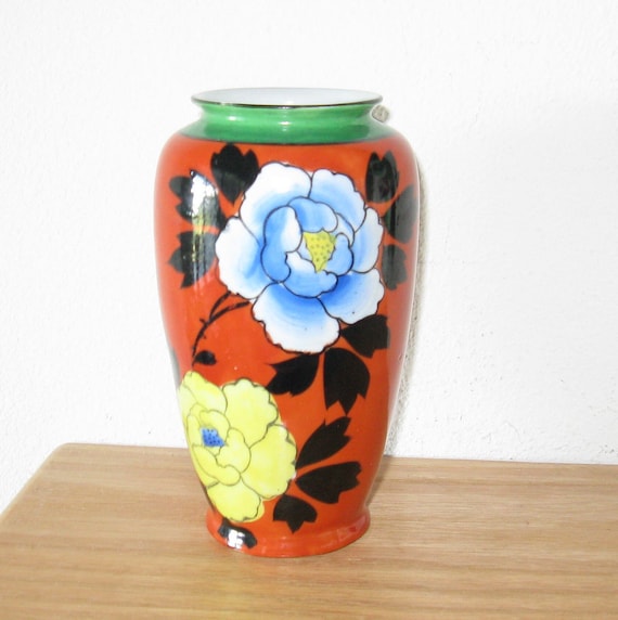 アールデコ調手描き花瓶：花柄、日本製、6インチ - Etsy 日本