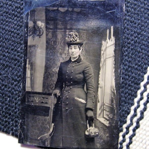 Antique Tintype Photograph: 1870s Woman&#39;s Costume Detail (3.5&quot; x 2.25&quot;)