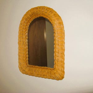 Vintage Rattan Wicker Hanging Mirror 16&quot; x 12&quot;