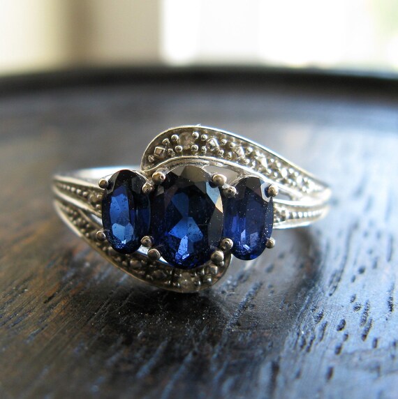 Blue Gemstone 10kt White Gold Ring, Size 7