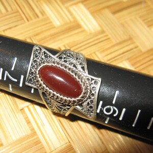 Filigree 925 Silver Modernist Ring with Carnelian, Size 8 image 5