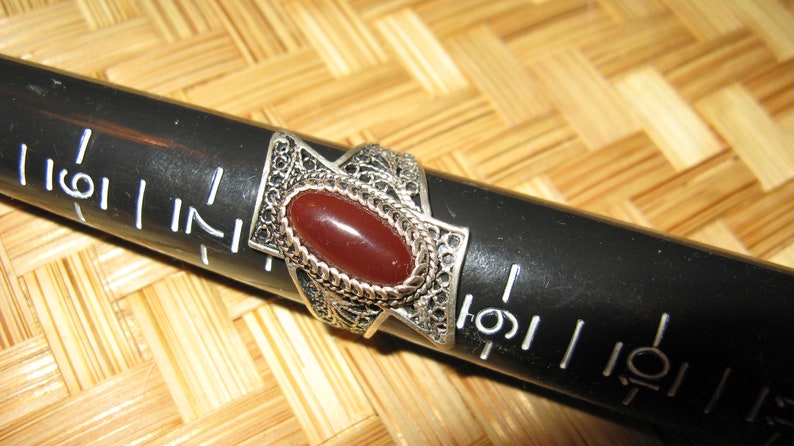 Filigree 925 Silver Modernist Ring with Carnelian, Size 8 image 5