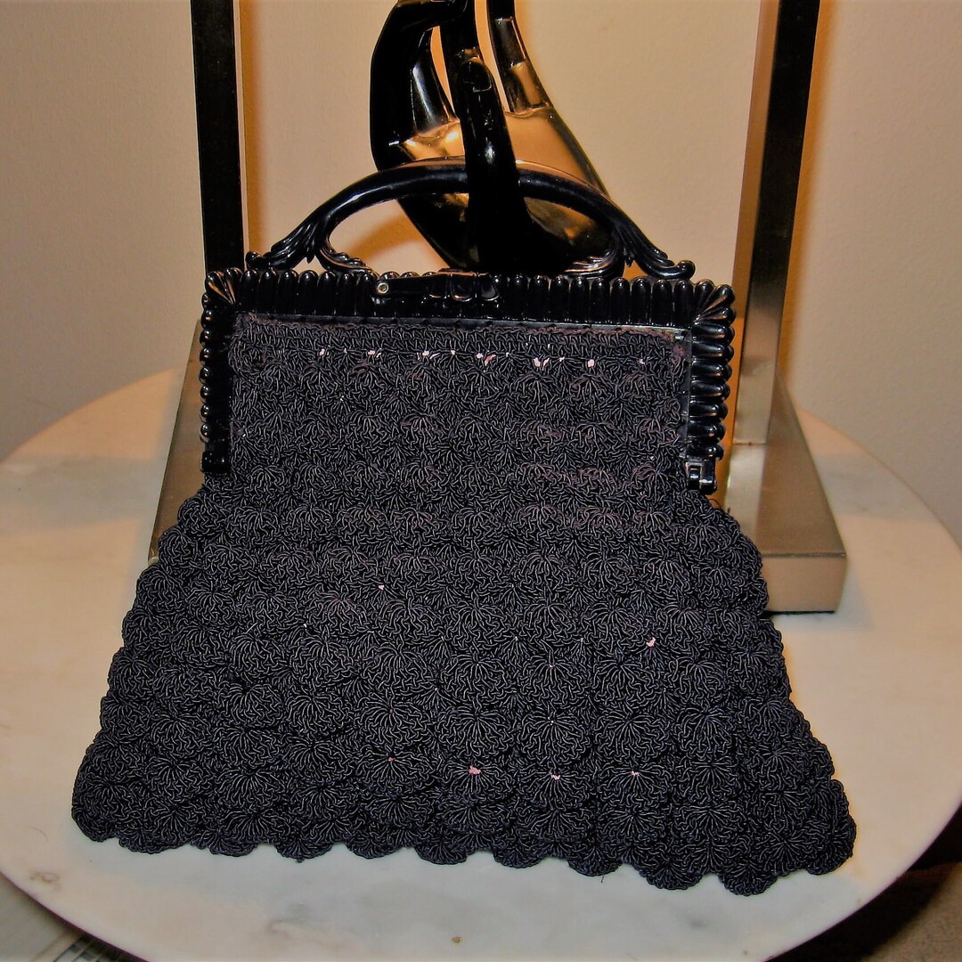 Buy 1940s Vintage Crochet Handbag: Navy Blue Purse With Plastic Clasp  Online in India
