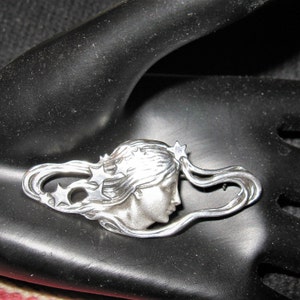 Vintage Sterling Lady Brooch, Art Nouveau style, Classical  Cameo, 2 1/4" x 1"