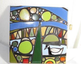 Oregon Artist Kathy Deggendorfer Square Tile Ceramic Tile with bold colorful design, made in Italy 8" x 8"