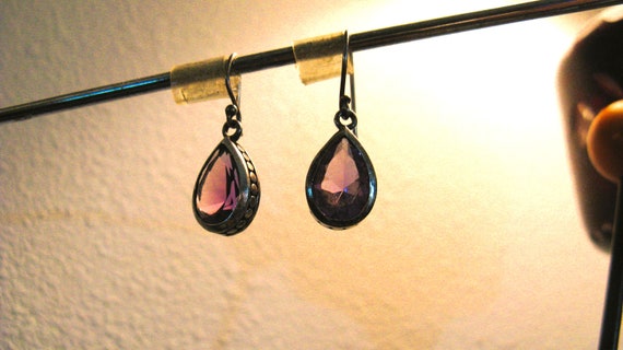 Dramatic Sterling & Amethyst Drop pierced Earrings - image 6