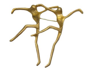 1980's Modernist AJC Abstract Dancers Brooch, gold metal