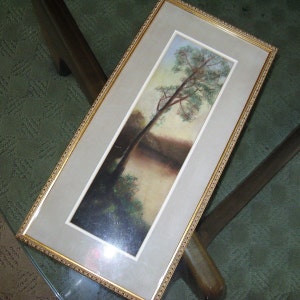 Vintage Oil Pastel on Board, Misty Landscape,in a Frame, Small Size