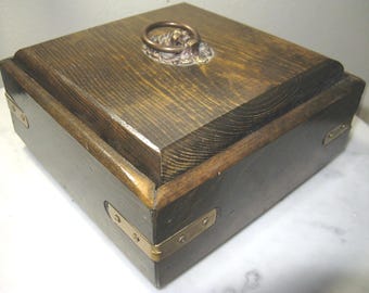 1970's Wooden Storage, trinket, Man Cave, cigarette box with Lion's Head Pull Lid