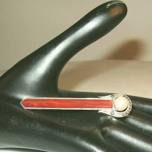 Vintage Marcasite Bar Pin: Sterling Silver Brooch with Carnelian & Faux Pearl
