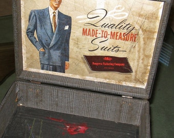 Cool Vintage 1950's Progress Tailoring Salesman's Sample Small Suitcase for Samples, 13"x10"x4" for shop, show, vintage tie collection, etc