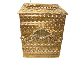 Vintage Gold metal Shell Motif HOLLYWOOD REGENCY Tissue Box Cover
