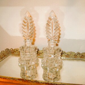 Exquisite, molded Glass 1940&#39;s Perfume Bottles, Matched set of 2