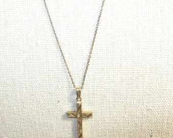 Delicate Vintage Etched gold Filled cross on a gold wash sterling 18" chain