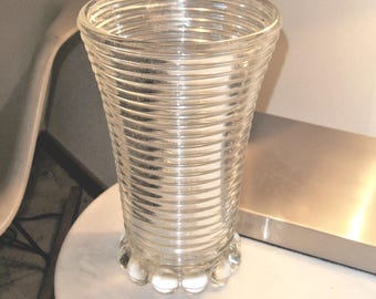 Vintage Anchor Hocking Manhattan Vase, 8" Ribbed Clear Glass, Deco Style