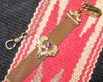 Antique Victoria Fob Pocket Watch Chain, Gold Filled fancy fob with chain & Purple stone, delicate for a woman's watch