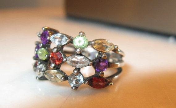 Pretty Sterling Multi-Colored Gemstone Ring - 3.g… - image 4