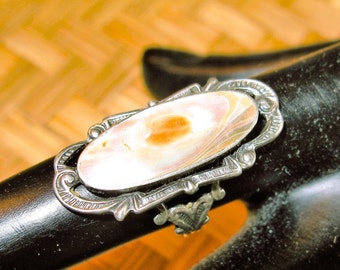 Exquisite Sterling Silver & Lustrous Abalone Blister Pearl Ring, size 5