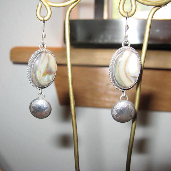 Dramatic Sterling Abalone Drop pierced Earrings, … - image 2
