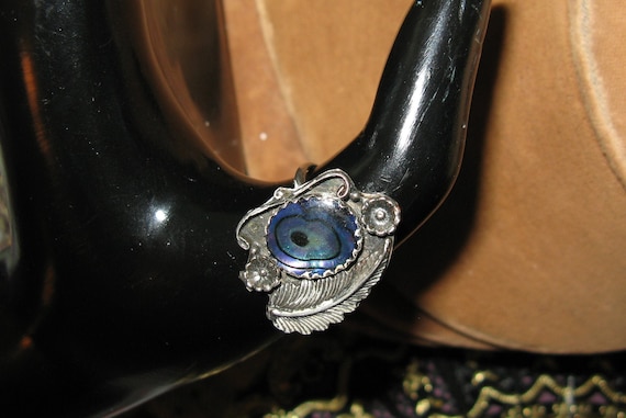 Sterling Silver Abalone Ring possibly Native Arti… - image 1