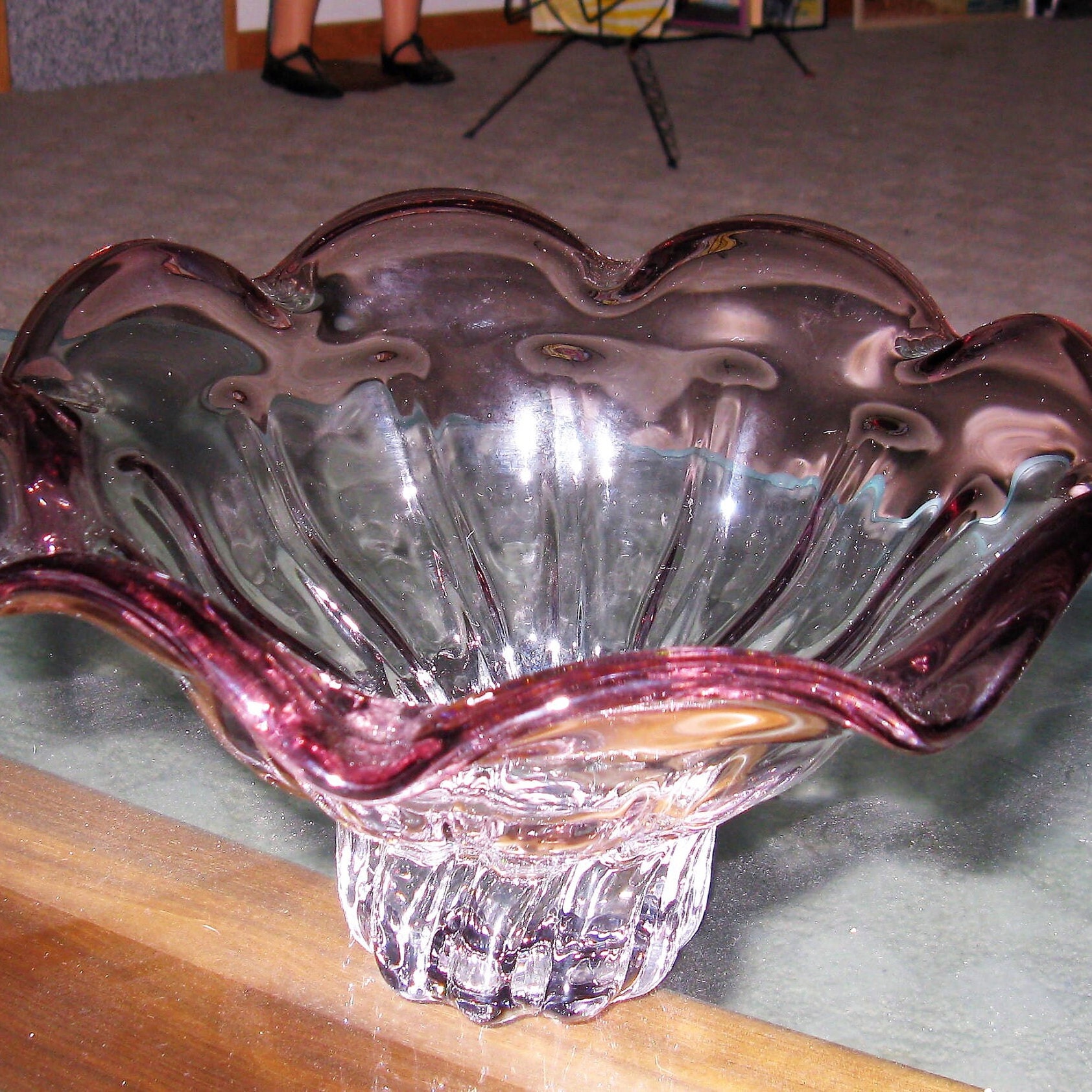 ヴィンテージガラス器 マーブル模様のアートガラスコンポート ヴィンテージガラス器 マーブル模様のアートガラスコンポート