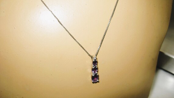 Sterling and 3 stone Amethyst necklace, 16" chain - image 3