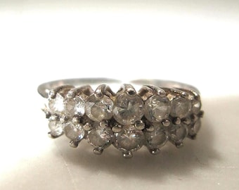 Double Row sparkling CZ cocktail ring set in sterling silver, size 7 3/4