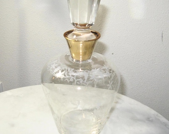 Vintage Mid Century etched crystal glass decanter