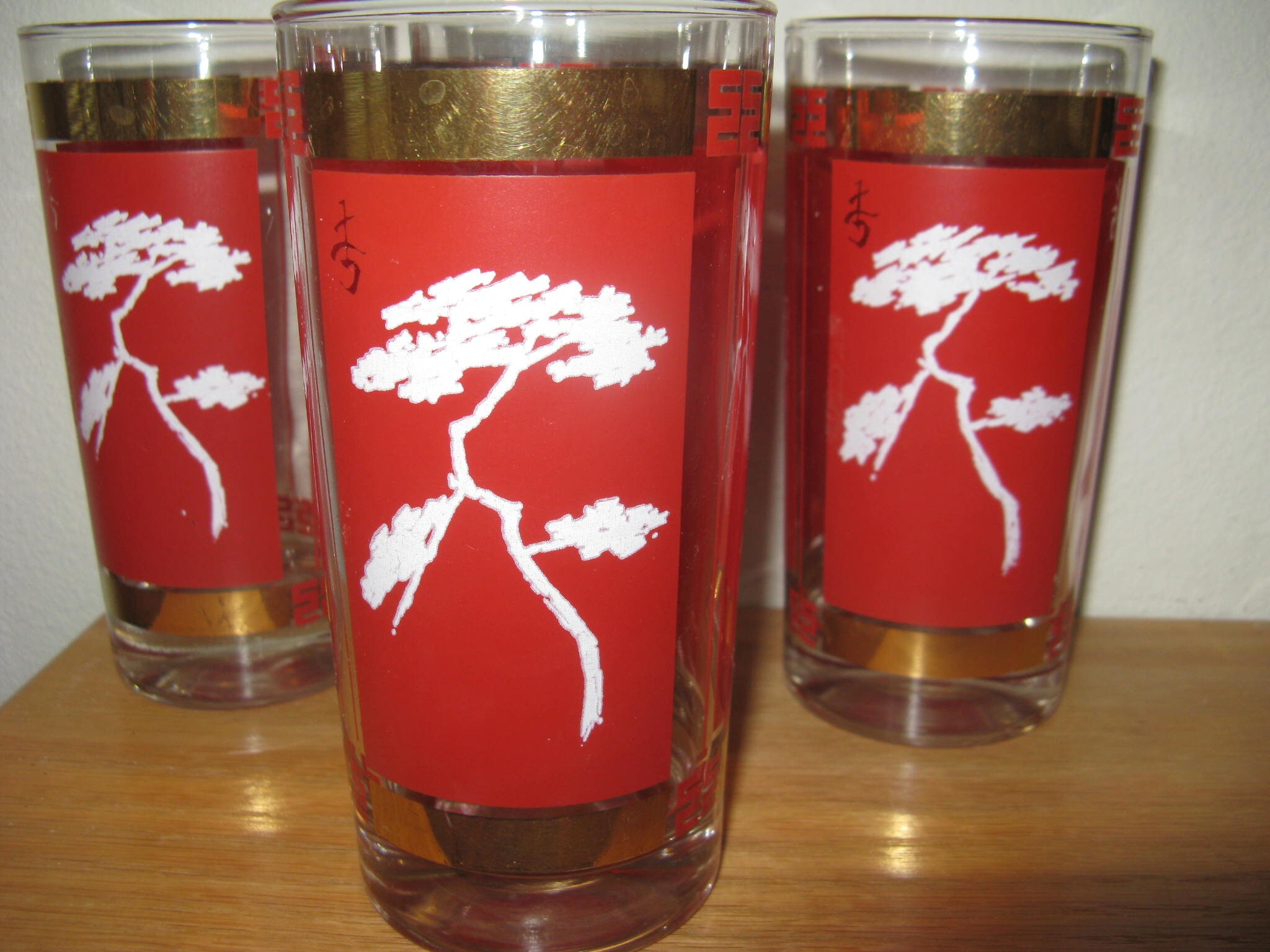 Set of 4 1960's Red & Gold Tall Tumblers, Japanese Motifs, 5.5" Tall - Etsy