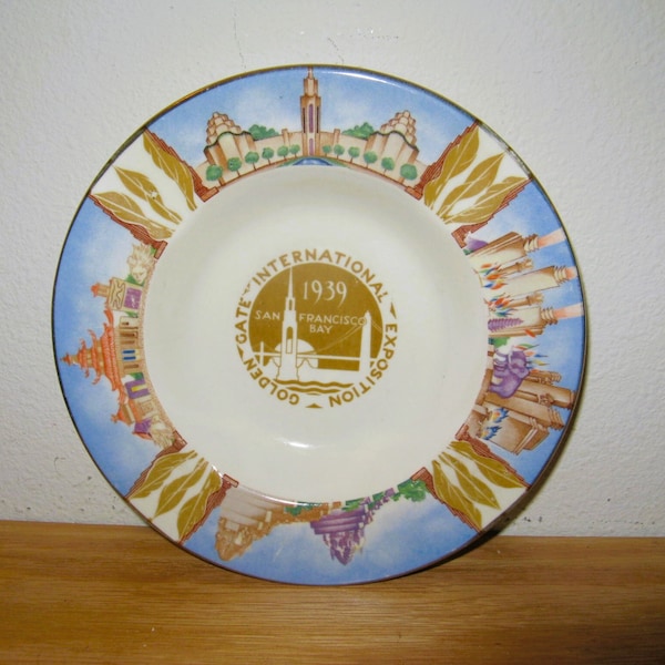 Bandeja de ceniza decorativa de cerámica de recuerdo de la Feria Mundial de San Francisco de 1939