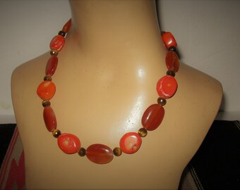 925 Silver Carnelian, Tiger's Eye & Coral Necklace (18 1/4")