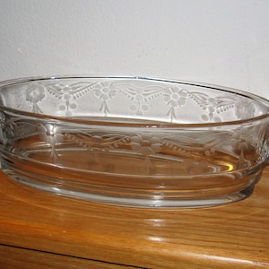 1930&#39;s Art Deco style Console Bowl Glass Bowl clear glass with etched Floral detail