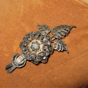 Vintage 1950&#39;s cannetille Filigree silver Floral brooch, 3&quot; x 1.5&quot; silver filigree pin