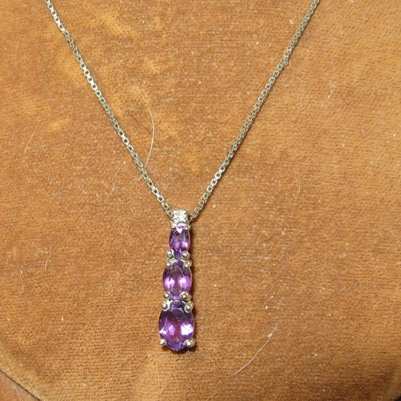 Sterling and 3 stone Amethyst necklace, 16" chain - image 1