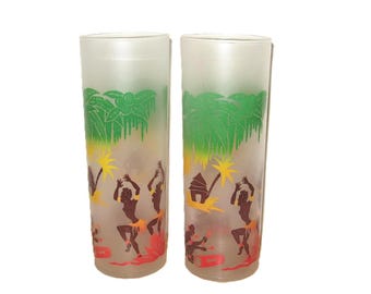 1950er Jahre Bundesglas Tropische gefrostete Becher - Mid-Century Eistee oder Tiki Barware