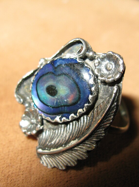 Sterling Silver Abalone Ring possibly Native Arti… - image 2