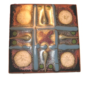Vintage MCM 1960&#39;s Ceramic Tile with bold colorful design, 6&quot; x 6&quot;