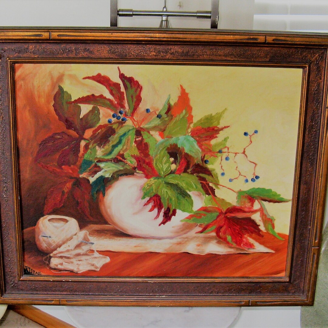 Vintage Floral Still Life Oil Painting: Signed, Framed Outsider Art - Etsy