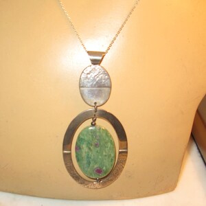 Ruby Zoisite Pendant Natural Gemstone 925 Silver pendant Necklace, Artisan Made, Modernist Style, Mexico
