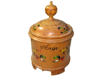 Vintage Norwegian hand-painted wooden lidded container or trinket jar